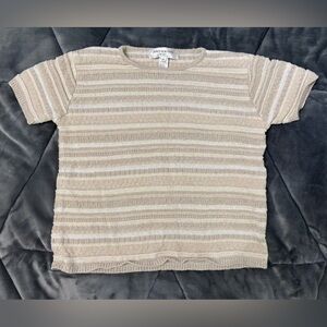 Y2K Jones New York Boxy Shortsleeve Cropped Sweater Neutral Stripes Sz M